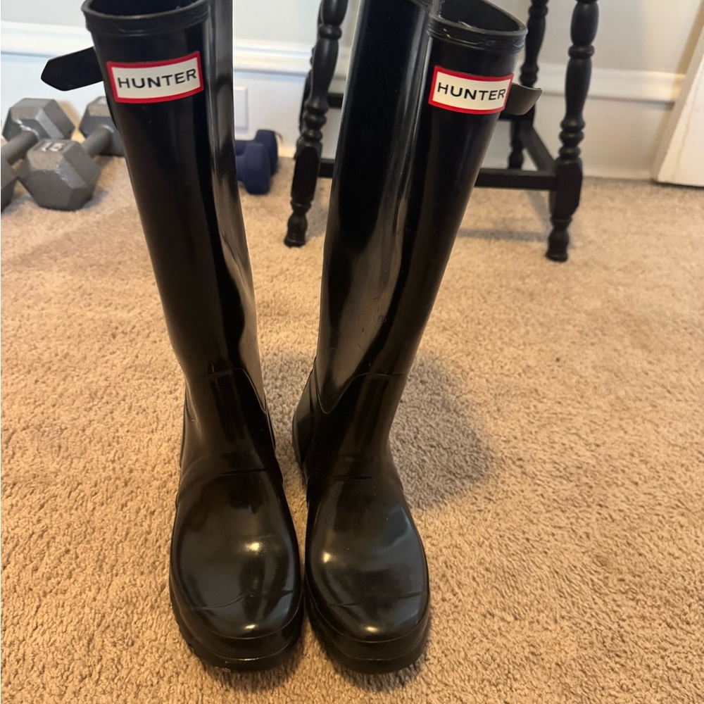 Hunter Glossy Black Knee-High Boots